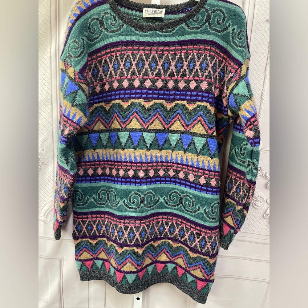 Carly Blake Vintage Soft Fuzzy Geometric Tunic 80's-90's Tunic M Sweater